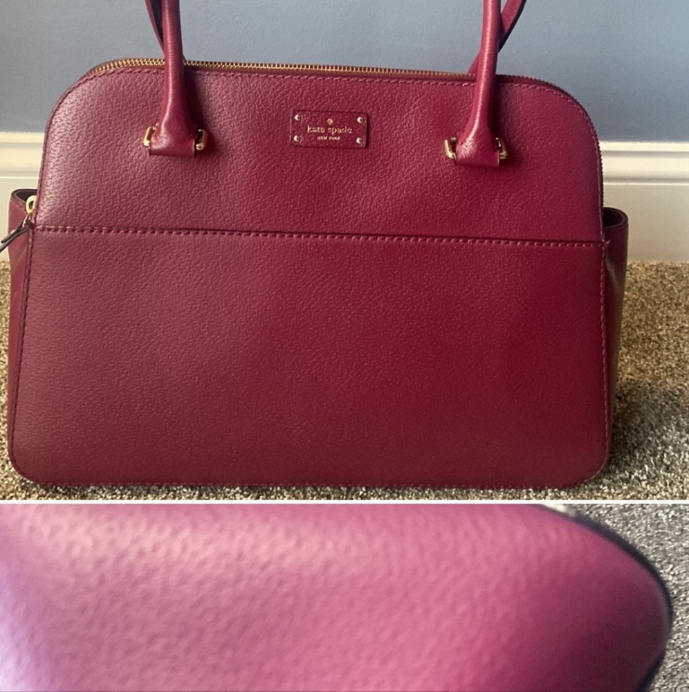 Kate Spade Burgundy Shoulder Bag very roomy w/ exterior pocket on back.